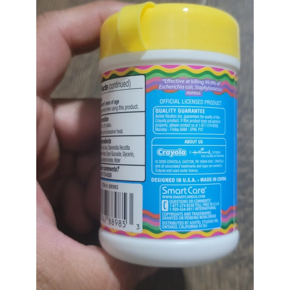 3x Crayola Antibacterial Hand Wipes 20ct Clip-On Travel Canister Aloe Chamomile